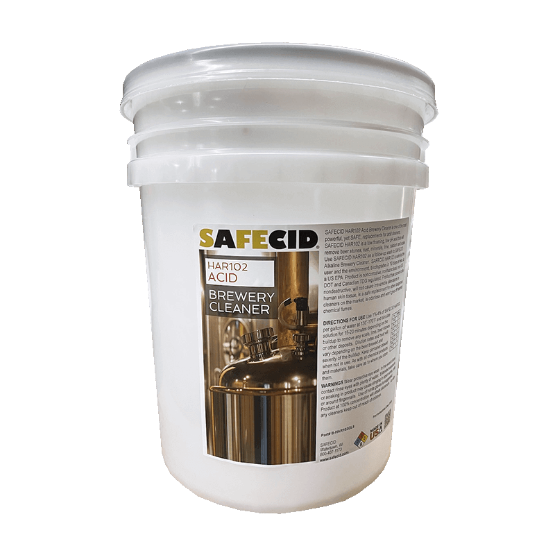A 5 gallon pail of Safecid Acid Brewery Cleaner