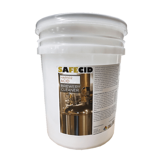 A 5 gallon pail of Safecid Acid Brewery Cleaner